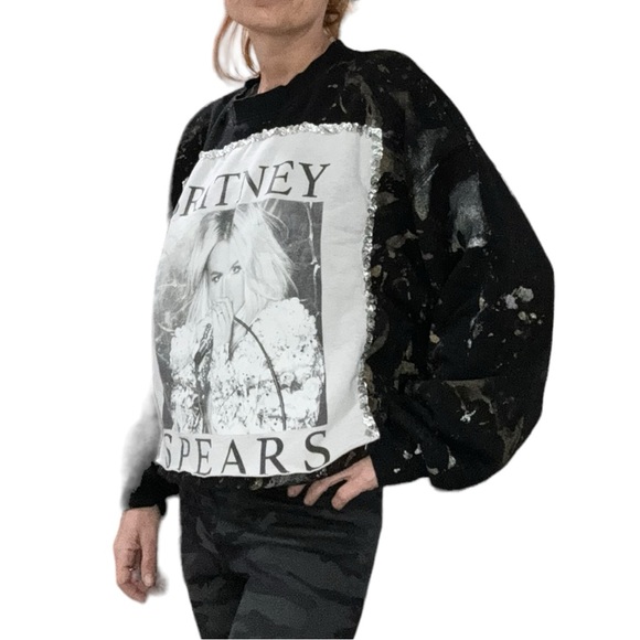 Upcycled Britney Spears Metallic Painted Sequinned Sweatshirt - Picture 3 of 8